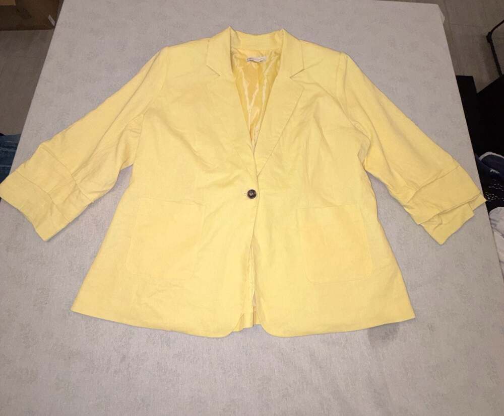 Cato Women's Linen-Blend Patch Pocket One-Button Blazer